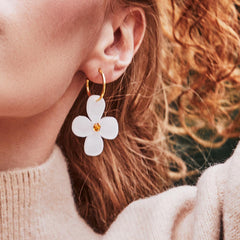 Toolally Daisy Hoop Earrings - White Pearl