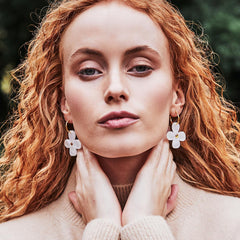 Toolally Daisy Hoop Earrings - White Pearl