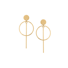 Circle Bar Drop Earrings in Silver + Gold by Christin Ranger