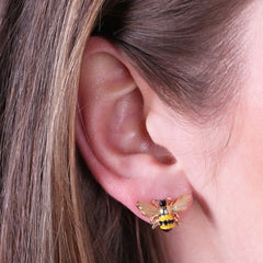 Lisa Angel Earring - Gold and Enamel Bumble Bee Stud