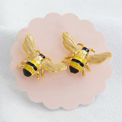 Lisa Angel Earring - Gold and Enamel Bumble Bee Stud