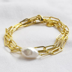 Lisa Angel - Gold Cable Chain and Pearl Bracelet/Necklace