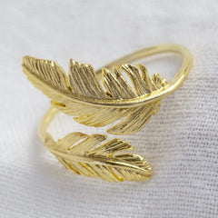 Lisa Angel Ring - Gold Adjustable Double Feather