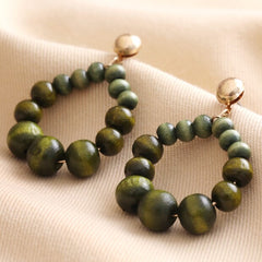 Lisa Angel - Green Wooden Bead Drop Earrings