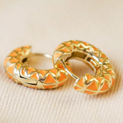 Lisa Angel - Orange Geometric Enamel Hoop Earrings in Gold