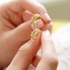 Lisa Angel - Mini Crystal Fern Hoop Earrings in Gold