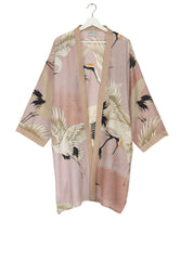 One Hundred Stars Stork Pink Collar Kimono