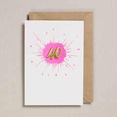 Petra Boase Age 40 Embroidered Card - Pink