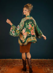 Powder Design - Folk Art Floral Kimono Jacket in Fern