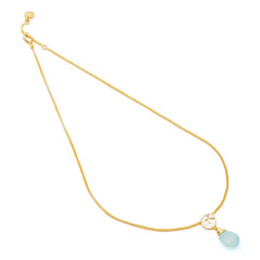 Azuni Faceted Stone Disc Necklace - Aqua Chalcedony