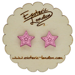 Esoteric London Acrylic Mini Mirror Stud Star Earrings - Pink