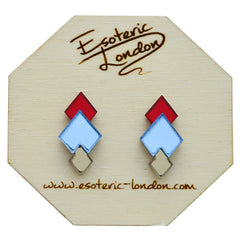 Esoteric London Acrylic Block & Shadow Geometric Earrings - Red Blue