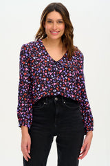 Sugarhill Henna Frill Blouse - Black Multi Leopard Love