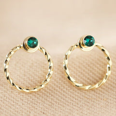Lisa Angel - Emerald and Twisted Hoop Jacket Earrings in Gold