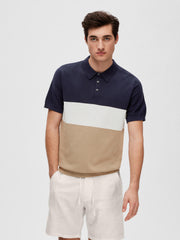 Selected Homme Mattis Knit Block Polo - Sky Captain/Incense