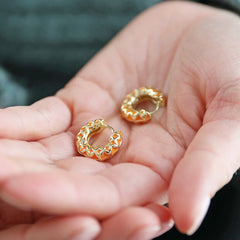 Lisa Angel - Orange Geometric Enamel Hoop Earrings in Gold