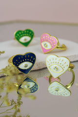 My Doris Eye Heart Enamel Ring - Navy