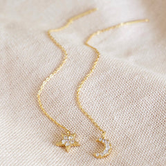 Lisa Angel Thread Through Moon and Star Chain Earrings in Gold