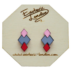Esoteric London Acrylic Block & Shadow Geometric Earrings - Pink/Red