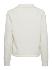 Pieces Flavia Long Sleeve Polo Wool Knit - Cloud Dancer