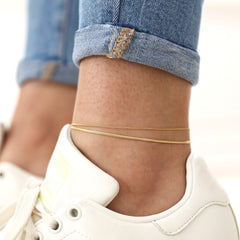 Lisa Angel Stainless Steal Double Snake Chain Anklet in Gold