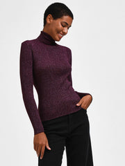 Selected Femme Lydia Knit Rollneck Top - Potent Purple