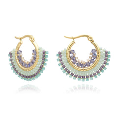 Azuni Small Delica Bead And Crystal Lever Hoop Earrings- Chameleon
