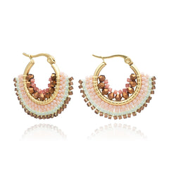 Azuni Small Delica Bead And Crystal Lever Hoop Earrings- Orchid