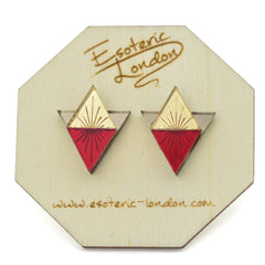 Esoteric London Acrylic Geometric Earrings -Red/Gold