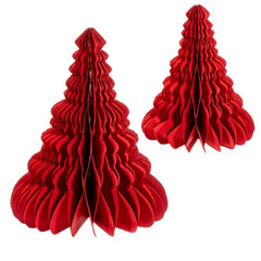 Red Tree Honeycomb Paper Standing Decoration - Set of 2