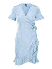 Vero Moda Henna Wrap Frill Dress - Blue Bell/Tiny Dots