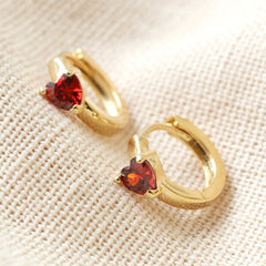 Lisa Angel - Crystal Red Heart Huggie Hoops in Gold