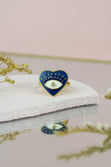 My Doris Eye Heart Enamel Ring - Navy