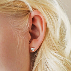 Lisa Angel - Silver Tiny Crystal Heart Stud Earrings