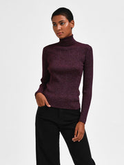 Selected Femme Lydia Knit Rollneck Top - Potent Purple