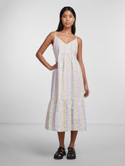 Pieces Kaitlyn Strap Midi Dress - Pink Lady Multiple Stripes