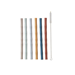 OYOY Bamboo Silicone Straw Caramel / Blue - Pack of 6