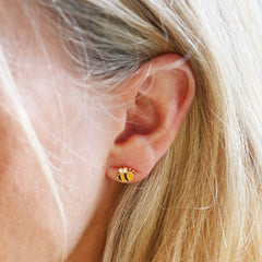Lisa Angel - Mismatched Enamel Bee and Sunflower Stud Earrings in Gold