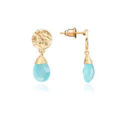 Azuni Gold Plated Disc Earring - Aqua Chalcedony