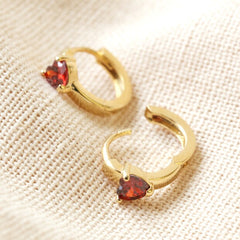 Lisa Angel - Crystal Red Heart Huggie Hoops in Gold