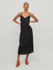 Vila Ellette Singlet Satin Dress - Black