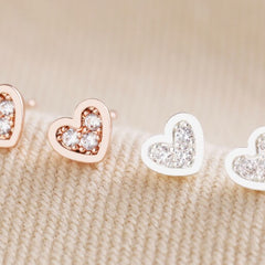 Lisa Angel - Rose Gold Tiny Crystal Heart Stud Earrings