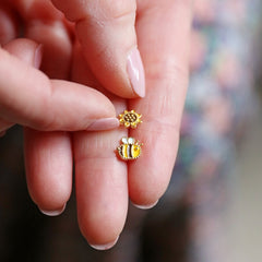 Lisa Angel - Mismatched Enamel Bee and Sunflower Stud Earrings in Gold