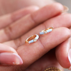 Lisa Angel - Baby Blue Enamel Crystal Huggie Hoop Earrings in Gold