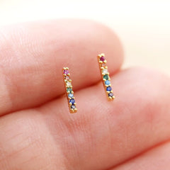 Lisa Angel - Rainbow Crystal Bar Posts Stud Earrings in Gold