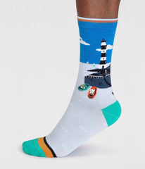 Thought Socks - Dae Men's Organic Cotton Seaside Socks Azure Blue