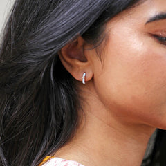 Lisa Angel - Baby Blue Enamel Crystal Huggie Hoop Earrings in Gold