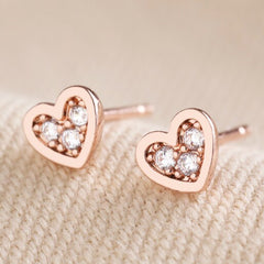 Lisa Angel - Rose Gold Tiny Crystal Heart Stud Earrings