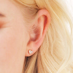 Lisa Angel - Rose Gold Tiny Crystal Heart Stud Earrings