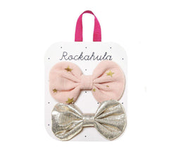 Rockahula Kids Scattered Stars Bow Clips Pink Stars and Gold
